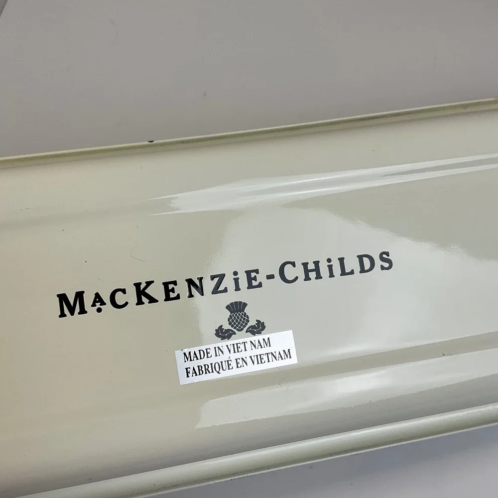 MacKenzie-Childs Courtly Check Grey Enamel Baguette Tray 18 Inch Serving Platter